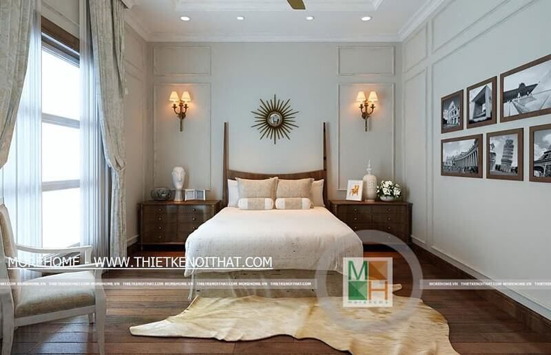 Mẫu giường ngủ gỗ tự nhiên với đường cong độc đáo ở đầu giường cho phòng ngủ